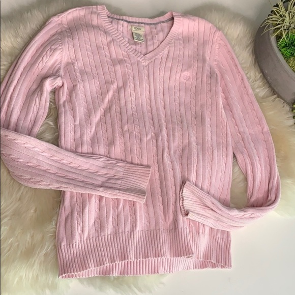 IZOD Cable Knit Long Sleeve V Neck Pink Sweater Medium women’s top - Picture 6 of 8